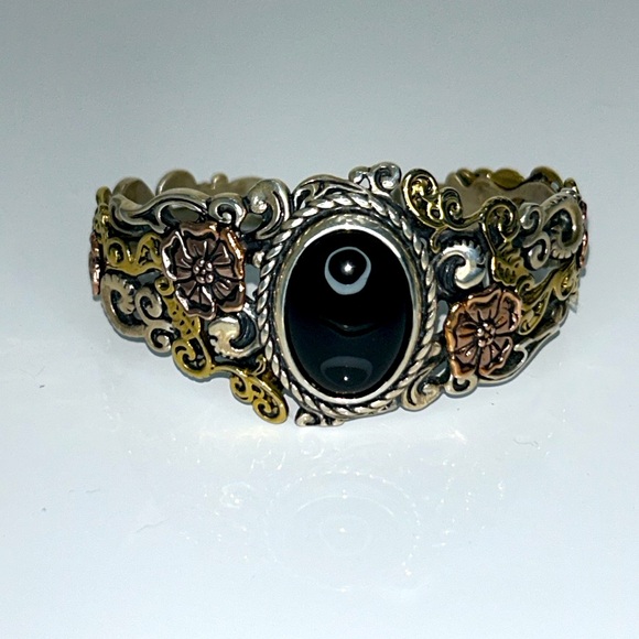 NWOT Carolyn Pollack Sterling Silver Brass Copper Black Onyx Cuff Bracelet - Picture 2 of 10